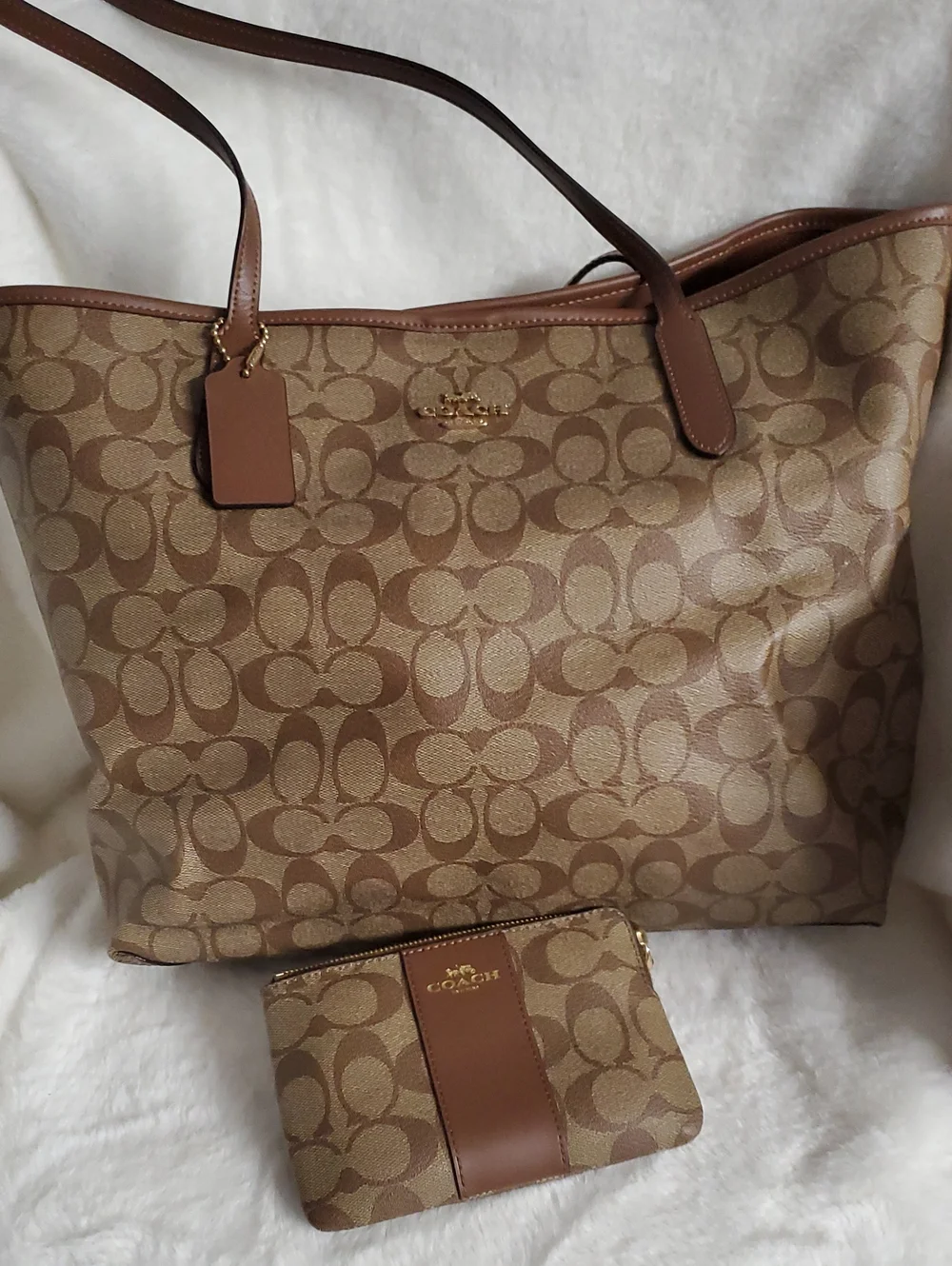 Coach Brown Signature Canvas Tote with Matching Wristlet